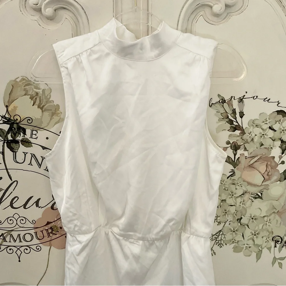 Lulus Classic Elegance Dress White Satin Mini Mock Neck Size L NWT
